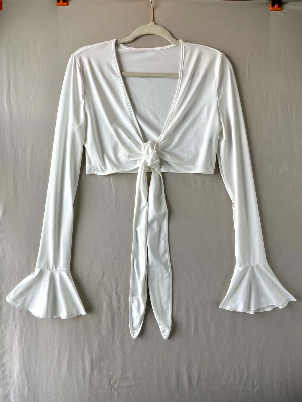 SHEIN SXY Flounce Sleeve Tie Front Crop Top
